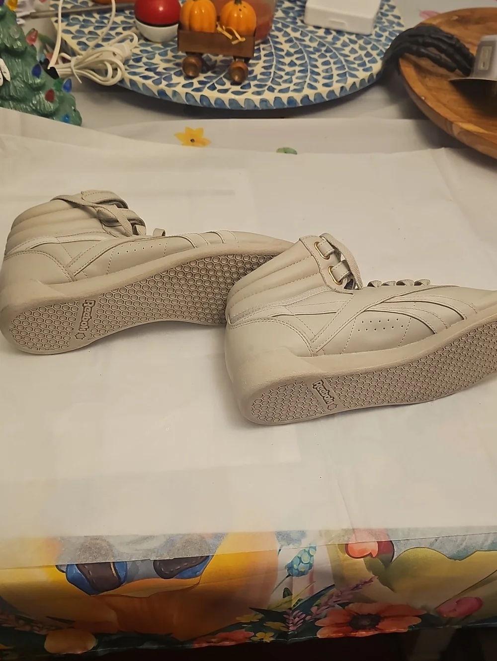 Reebok Freestyle Cardi B Hi High Top Sneakers Beige